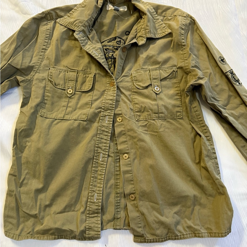 Vans Military Utility Shirt Jacket Olive Green Medium 1966 Patch Skater